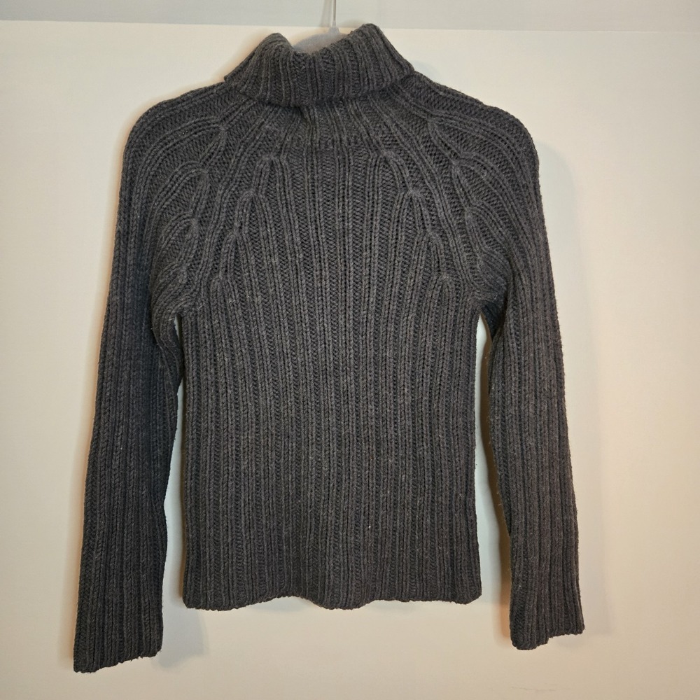 Express Y2K Bodycon Slim Women Charcoal Gray Cable Knit Turtleneck Sweater Small